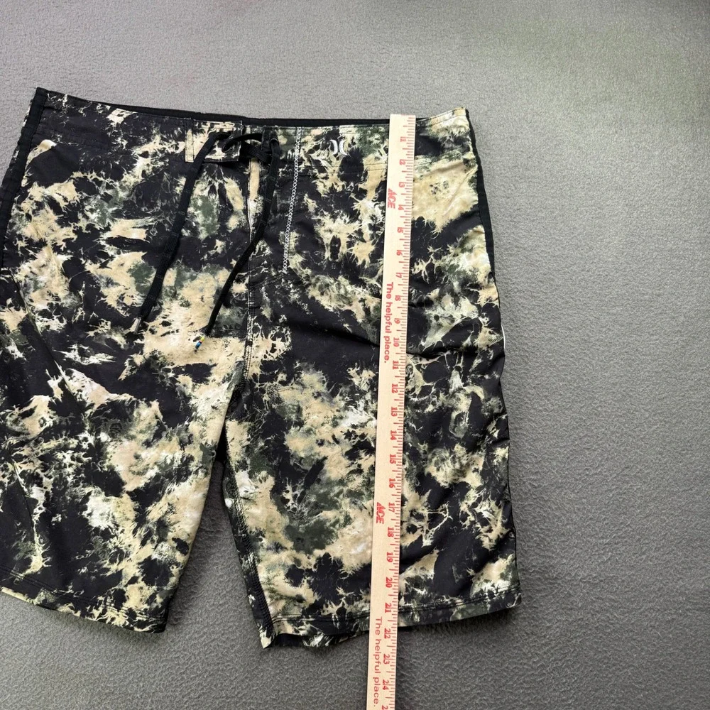 Hurley Board Shorts L Men 36 Black Tan Tie Dye Acid Wash Swim Trunks Surf Pocket